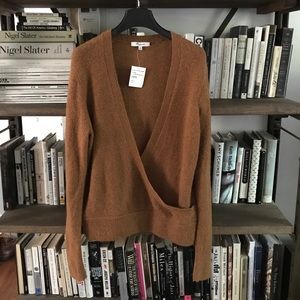 NWT Madewell Soft and Cozy Alpaca Faux Wrap Sweater in Heather Harvest Brown S